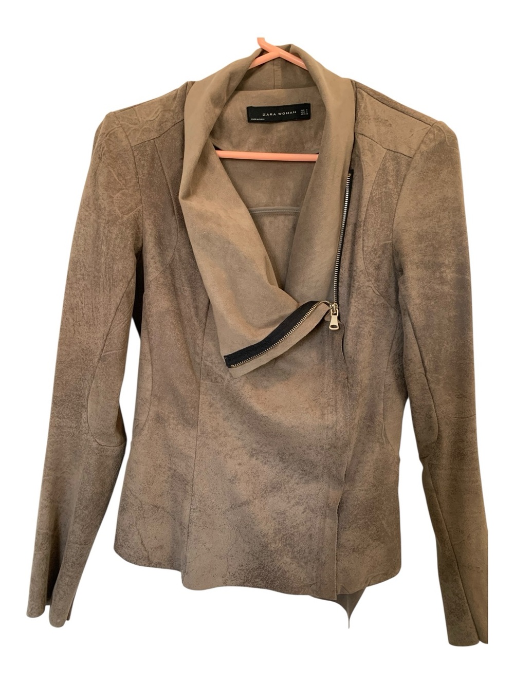 Zara Woman Moto Jacket Tan Suede Like Material Size Small - Picture 3 of 14